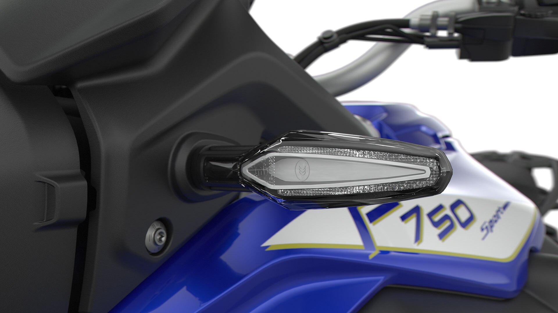 Itt az F 750 GS markáns LED-irányjelzőit látjuk.