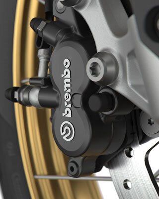 Itt látható a fekete Brembo fékrendszer.
