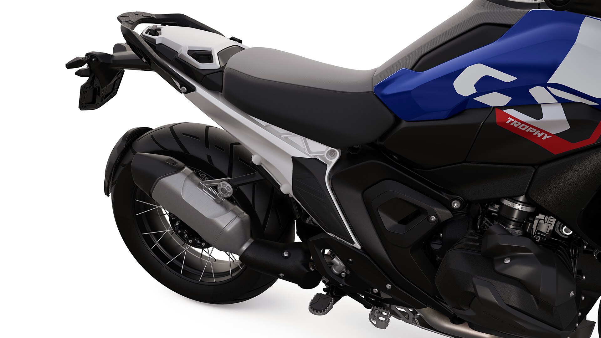 A BMW Motorrad F 1300 GS Trophy motorjának együléses hátsó része