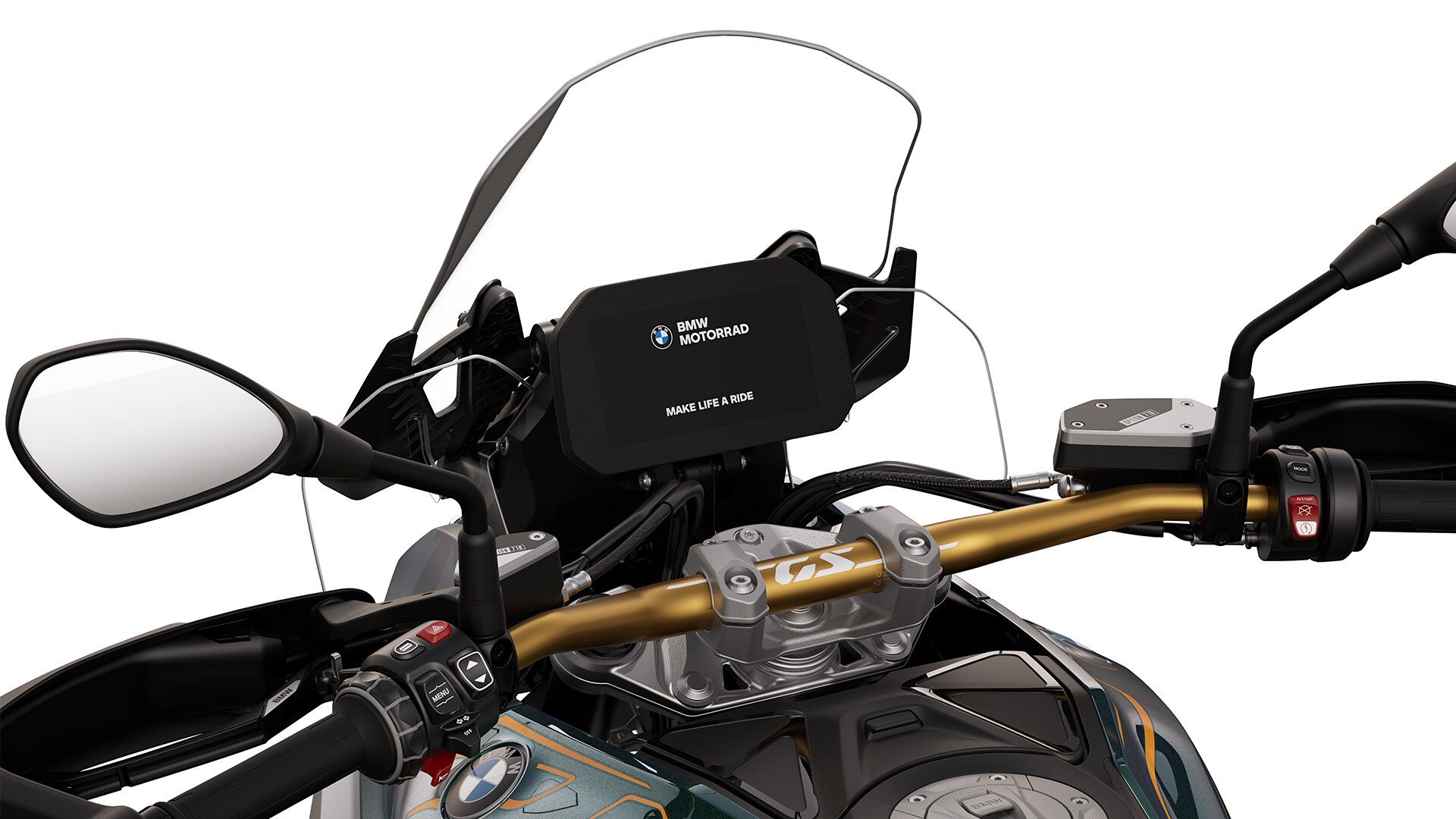 A BMW R 1300 GS Option 719 Tramuntana aranyszínű kormánya