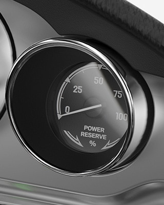 A Power Reserve mutató, mint klasszikus kerek műszer.