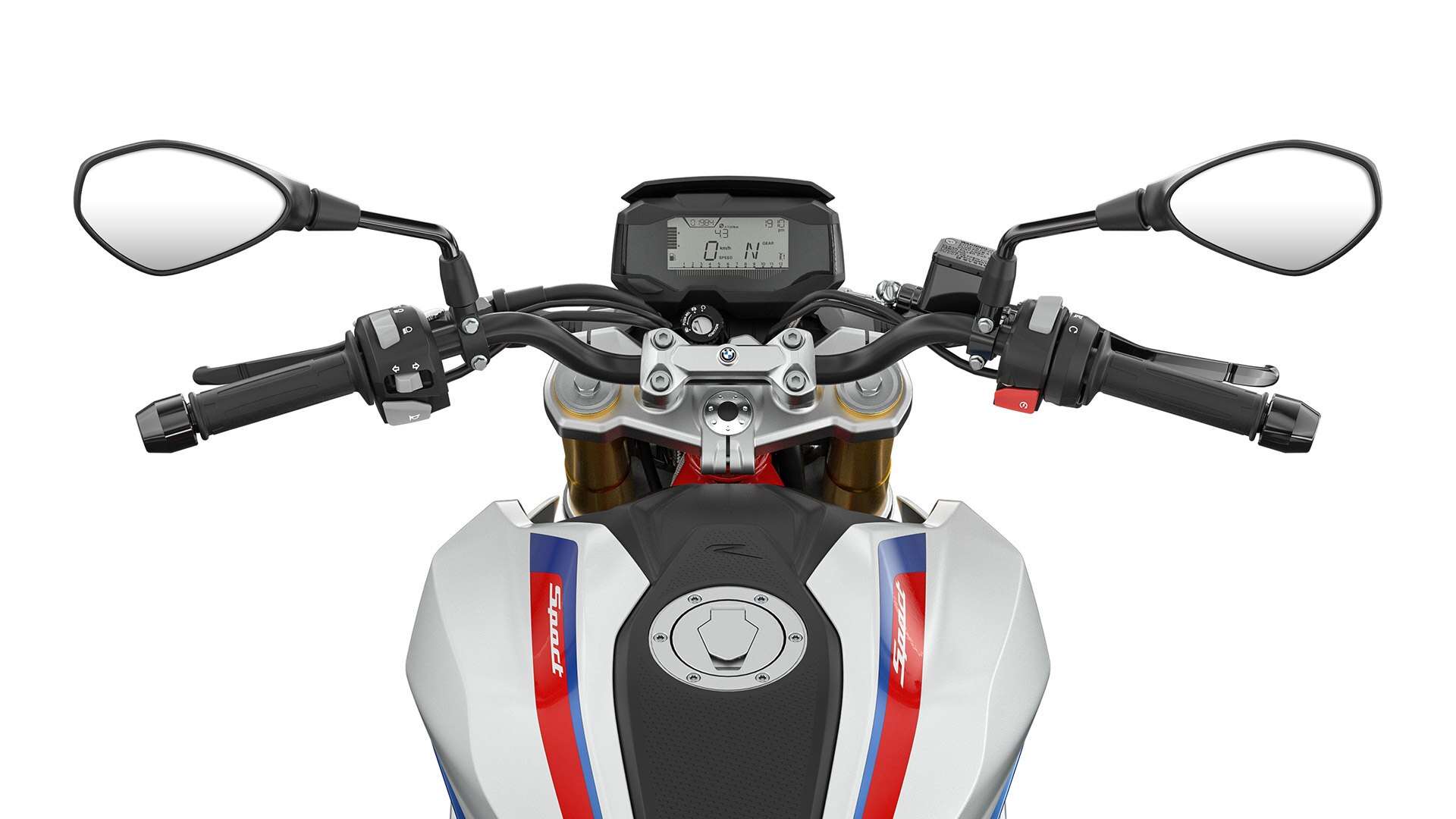 A G 310 R kormányát és kezelőelemeit látjuk