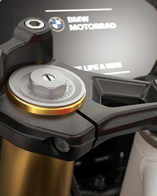A BMW Motorrad F 450 RR aranyszínű, 43 mm-es fordított teleszkópvillája